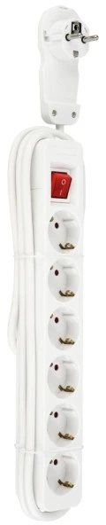 REV Ritter Steckdosenleiste mit REV-Flachstecker, Schalter, 6-fach, 2m, weiß