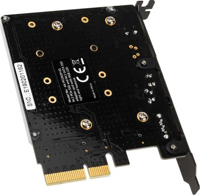 Akasa M.2 PCIe and M.2 SATA SSD adapter card with RGB LED light and heatsink