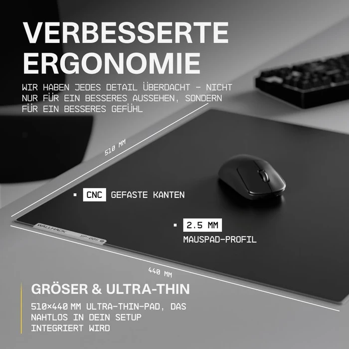 Wallhack SkyPAD SP-005 Glass Pad 5.0 Glas-Gaming-Mauspad, 510x440mm, schwarz