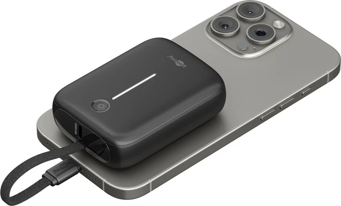 Wentronic Goobay Powerbank 10000mAh mit integriertem USB-C-Kabel schwarz