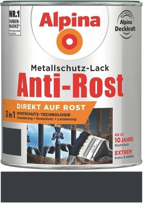Alpina Farben Metallschutz-Lack Anti-Rost außen anthrazit matt grau, 2.5l