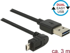 DeLOCK EASY-USB Adapterkabel, USB 2.0 Micro-B 90° vertikal gewinkelt [Stecker] auf USB-A 2.0 [Stecker], schwarz, 3m (83857)