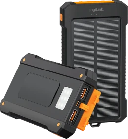 LogiLink Solar Powerbank 10000mAh 2x USB-A 1x USB-C 20W schwarz/orange