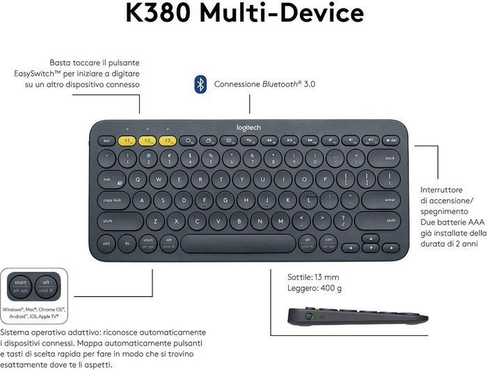 Logitech K380 Multi-Device Keyboard schwarz, Bluetooth, DE