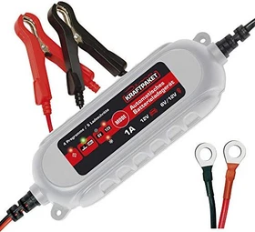 Dino Batterieladegerät 6V/12V . 1A mit Polklemmen & Ringösenkabel