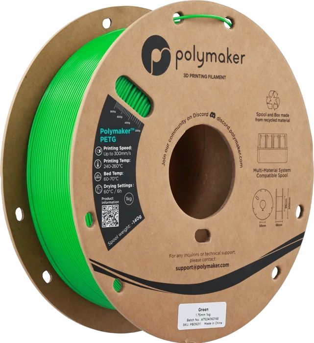 Polymaker PolyLite PETG, grün, Spule, 1.75mm, 1.00kg