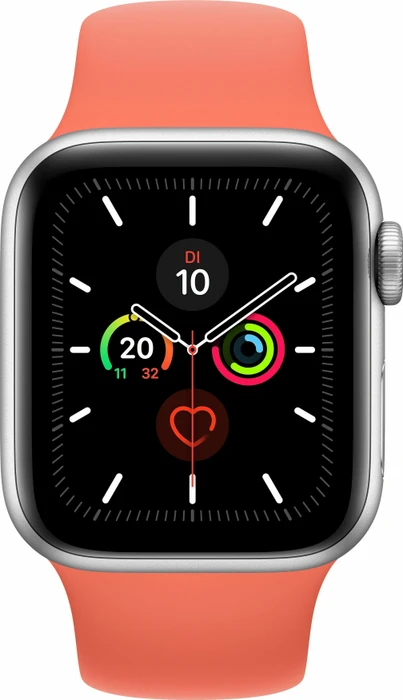 Apple Watch Series 5 (GPS) 40mm Aluminium silber mit Sportarmband clementine