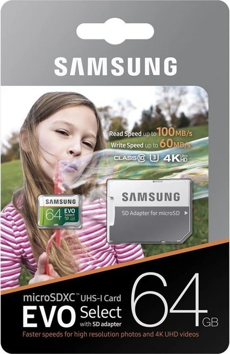Samsung EVO Select R100/W60 64GB Kit, UHS-I U3, Class 10
