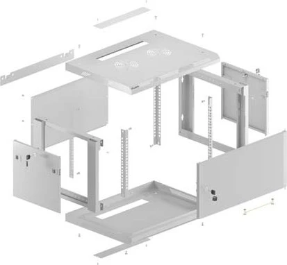 Lanberg WF01 Series 19" Wandschrank 4HE, hängend, Flatpack, Stahltür, IP20, RAL 7035, 450mm tief