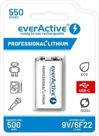 everActive Professional Line 9V-Block NiMH 550mAh USB-C