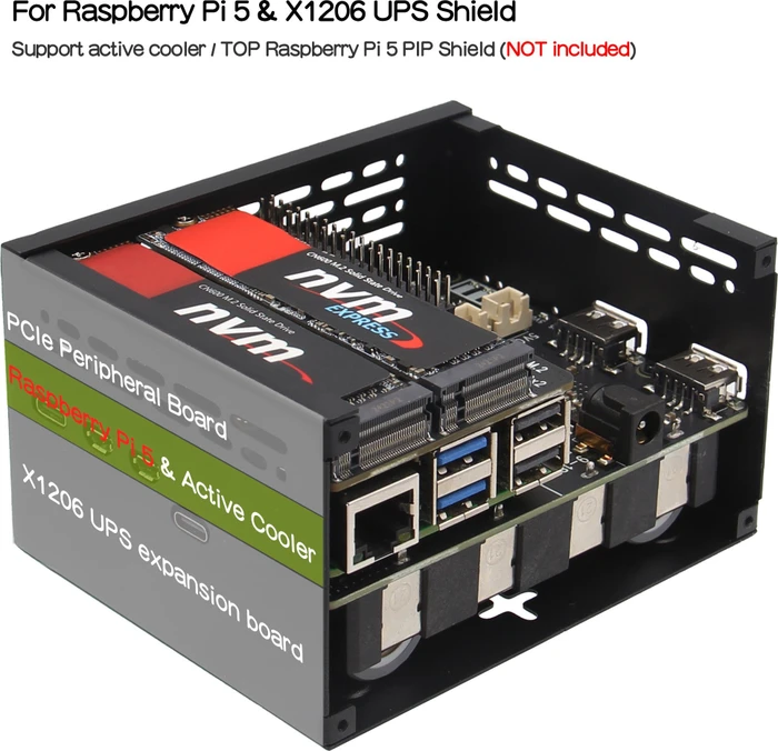 Geekworm Gehäuse für Raspberry Pi 5 X1206 Shield, schwarz