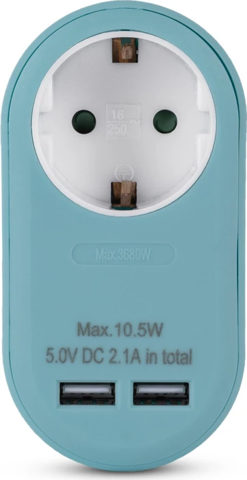 Entac Steckdosenadapter mit 2x USB-A, 1-fach, Blue