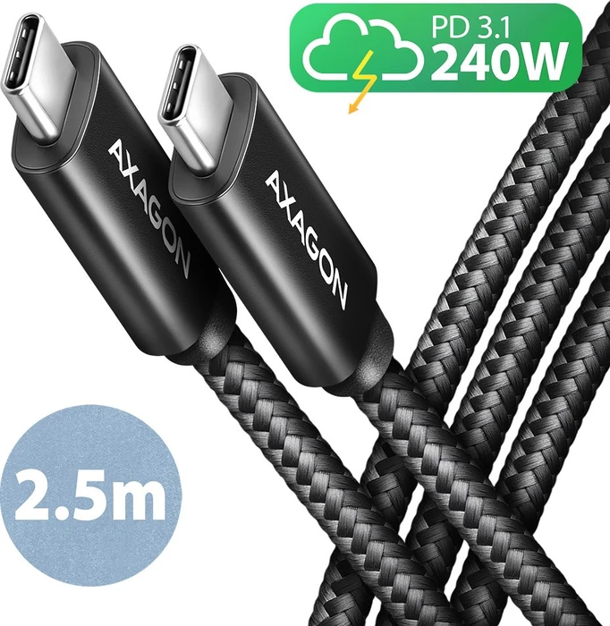 Axagon USB-C Kabel, Charge, USB 2.0, 480Mb/s, 240W PD EPR, USB-C [Stecker] auf USB-C [Stecker], 2.5m