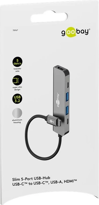 Wentronic goobay Slim 5-Port USB-Hub mit HDMI, USB-C 3.0 [Stecker]
