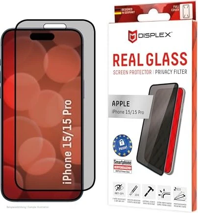 Displex Real Glass Full Cover Privacy für Apple iPhone 15/15 Pro