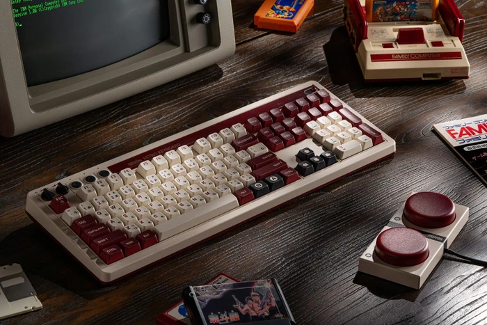 8BitDo Retro 108 Mechanical Keyboard, Fami Edition, weiß/rot, Kailh Box V2 WHITE, USB/Bluetooth, US
