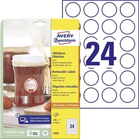Avery-Zweckform Etiketten rund, 40mm, ablösbar, weiß, 10 Blatt (240 Etiketten)