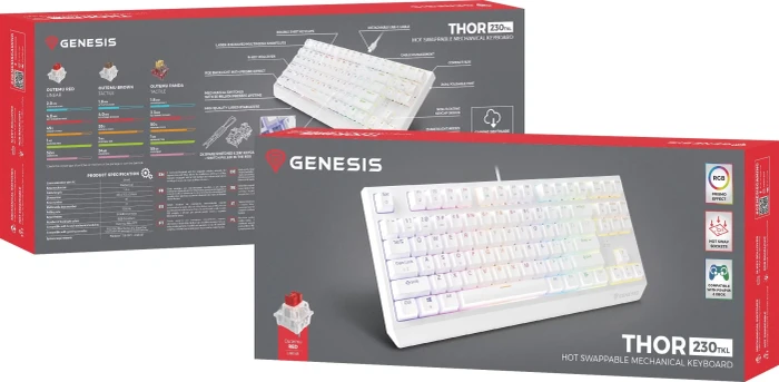 Genesis Thor 230 TKL, weiß, LEDs RGB, hot-swap, Outemu Red, USB, US