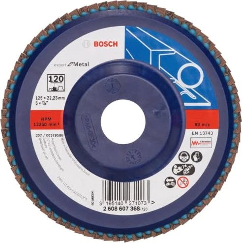 Bosch Professional X551 Expert for Metal Fächerschleifscheibe gerade K120, 125x22.23mm, 1 Stück