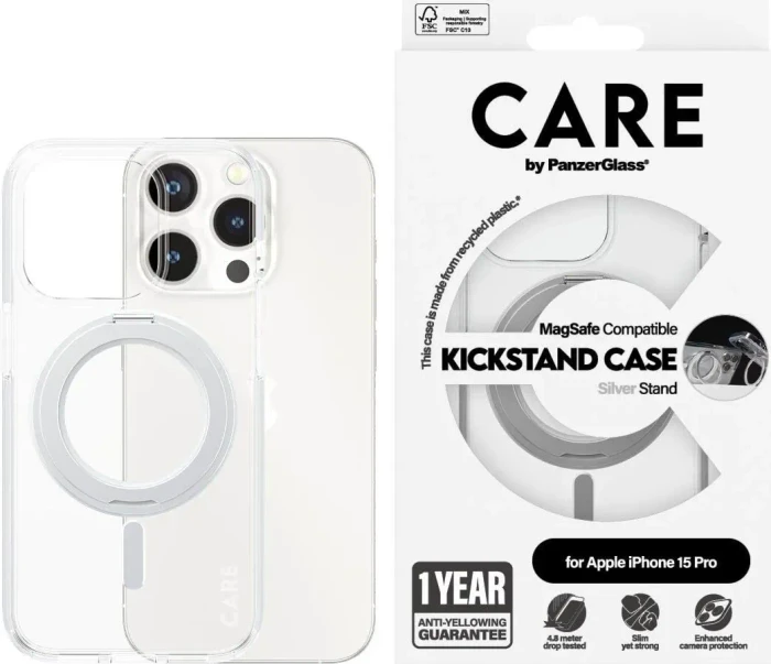 PanzerGlass Care Feature Case Kickstand MagSafe für Apple iPhone 15 Pro silber