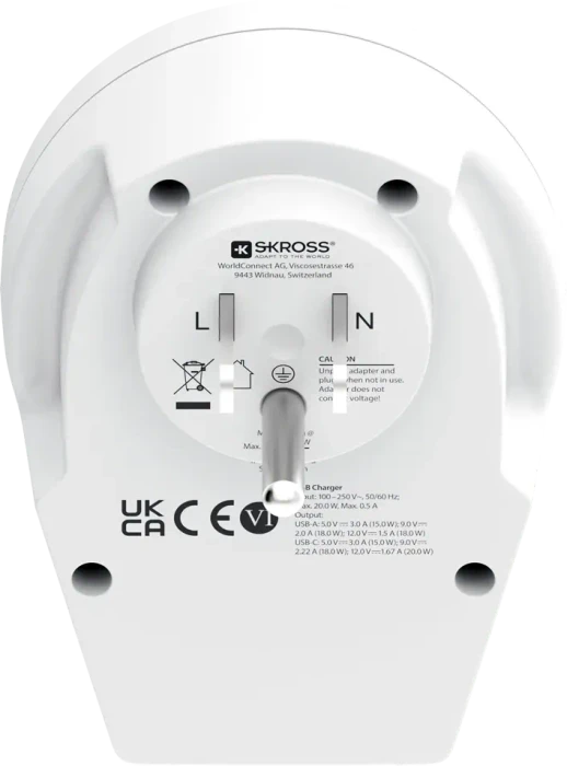 Skross World to USA USB AC20PD, 1x USB-A, 1x USB-C