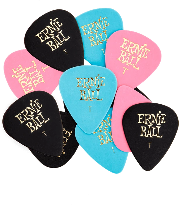 Ernie Ball Thin Assorted Color Cellulose Picks, .46mm, 12-Pack