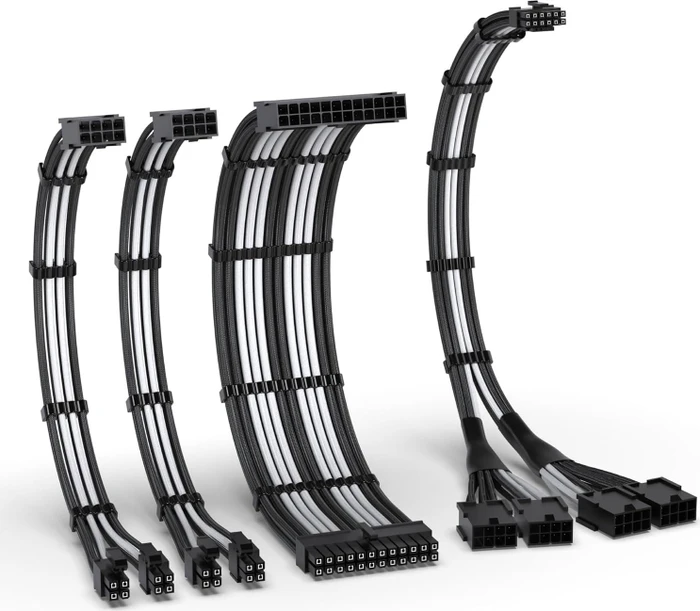 EZDIY-FAB 12VHPWR Cable Kit, 1x 24-Pin, 2x 4/8-Pin ATX, 1x 12VHPWR/4x 8-Pin PCIe, 16AWG, schwarz/weiß