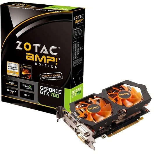 Zotac GeForce GTX 760 AMP!, 2GB GDDR5, 2x DVI, HDMI, DP