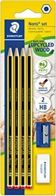 Staedtler Noris 120 Bleistift HB graphit, schwarz/gelb, Radierer, Anspitzer, 4er-Pack