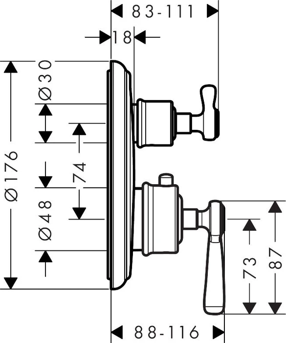 Hansgrohe Axor Montreux Thermostat Unterputz mit Hebelgriff und Absperrventil chrom