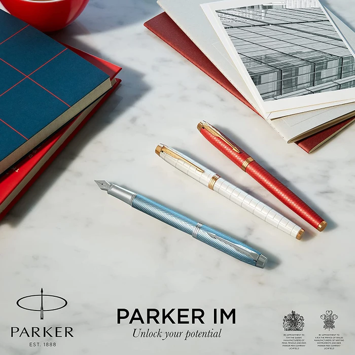 Parker IM Premium blue grey lacquer/chrome trim, rechte Hand, fein, Geschenkbox