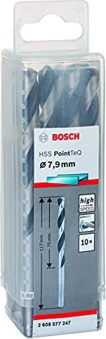 Bosch Professional HSS PointTeQ Spiralbohrer, 7.9x75x117mm, 10 Stück