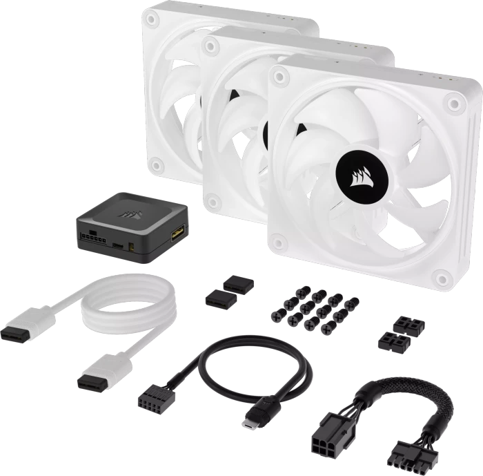 Corsair iCUE LINK QX120 RGB Starter Kit, weiß, LED-Steuerung, 120mm, 3er-Pack