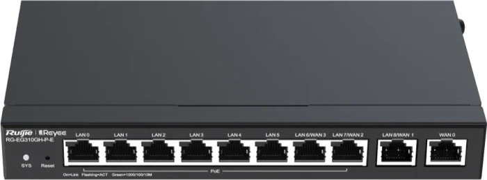 Ruijie Reyee EG300 RG-EG310GH-P-E Desktop Gigabit Smart Router, 10x RJ-45, 110W PoE+