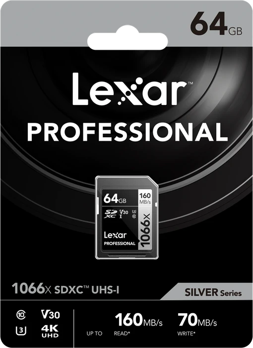 Lexar Professional 1066x Silver Series R160/W70 64GB, UHS-I U3, Class 10