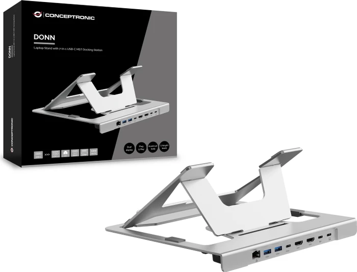 Conceptronic DONN35S Laptop-Ständer mit 7-in-1 Dockingstation, USB-C 3.0 [Buchse]