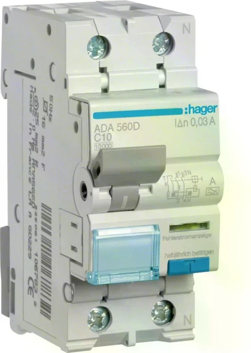 Hager Fehlerstrom-Leitungsschutzschalter 1P+N 10kA C-10A 30mA Typ A