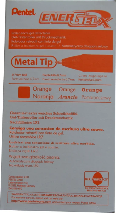 Pentel EnerGel X BL107 0.7mm/0.35mm Gelroller orange/transparent, 12er-Pack