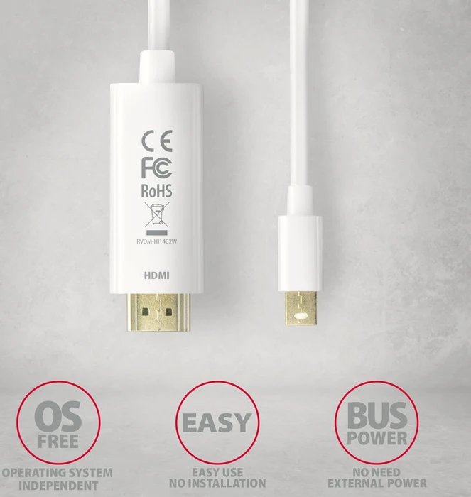 Axagon Mini DisplayPort 1.2/HDMI 1.4b Adapterkabel weiß, 1.80m