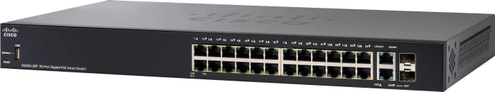 Cisco SG250 Rackmount Gigabit Smart Switch, 24x RJ-45, 2x RJ-45/SFP, 195W PoE+