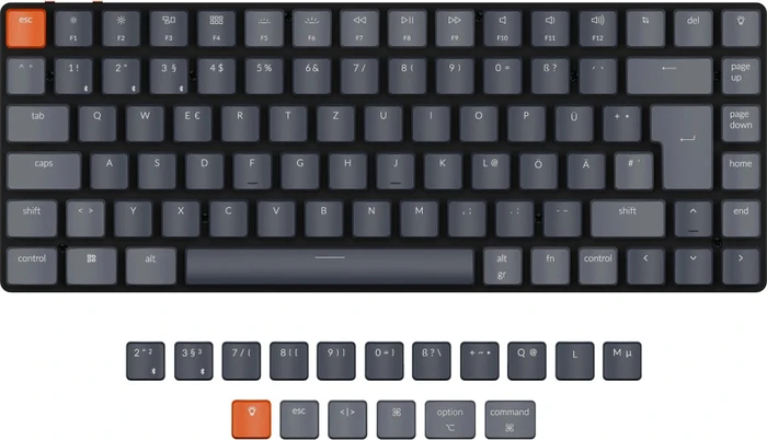 Keychron K3 V2, 75% TKL, LEDs RGB, schwarz/grau, Gateron LOW PROFILE BROWN, USB/Bluetooth, DE
