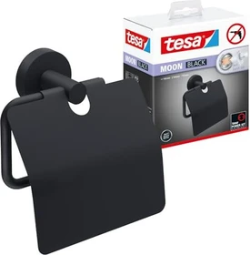 tesa Moon Black Toilettenpapierhalter mit Deckel inkl. Klebelösung schwarz matt
