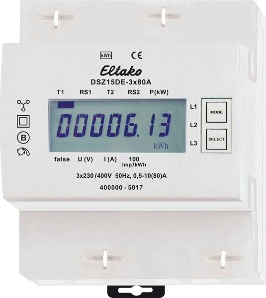 Eltako DSZ15DE-3x80A Drehstromzähler, 3-Phasen, 4TE REG, Strom-/Energiemesser