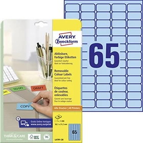 Avery-Zweckform Ordneretiketten, 38.1x21.2mm, ablösbar, blau, 20 Blatt (1300 Etiketten)