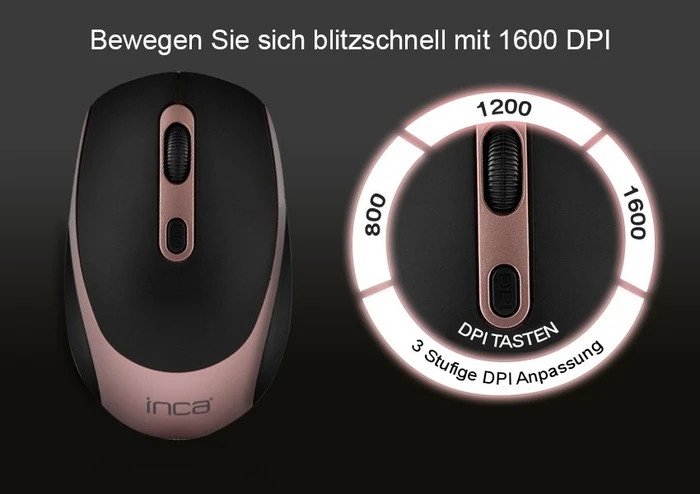 Inca IWM-211RG Silent Wireless Mouse schwarz/rosegold, USB