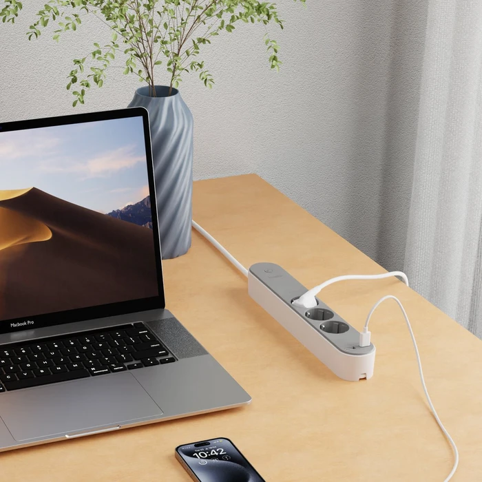 Hombli Powerstrip 3-fach weiß, 1x USB-C/1x USB-A, 3680W, Typ F, Smart-Steckdosenleiste