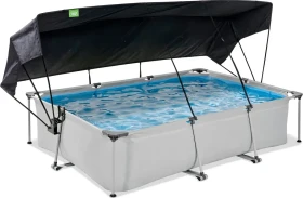 Exit Toys Soft Grey Wood Frame Pool mit Filterpumpe und Sonnenschutz rechteckig 300x200x65cm