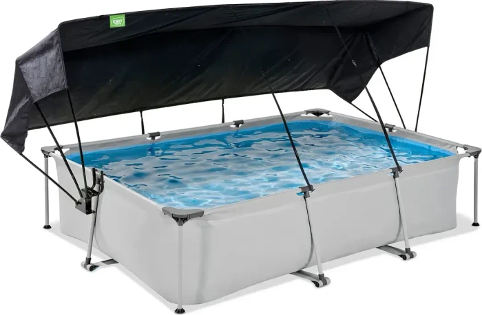 Exit Toys Soft Grey Wood Frame Pool mit Filterpumpe und Sonnenschutz rechteckig 300x200x65cm