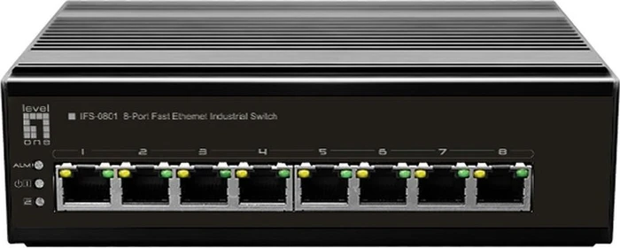 LevelOne IFS Industrial Railmount Switch, 8x RJ-45