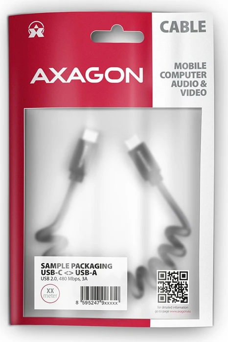 Axagon USB-C Kabel, Twister, USB 2.0, 480Mb/s, 60W PD, USB-C [Stecker] auf USB-C [Stecker], 0.6m